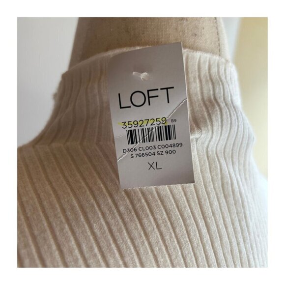 NWT LOFT Ribbed Shoulder Button Mock Neck Sweater Women's XL/12 Cream White - Picture 6 of 9